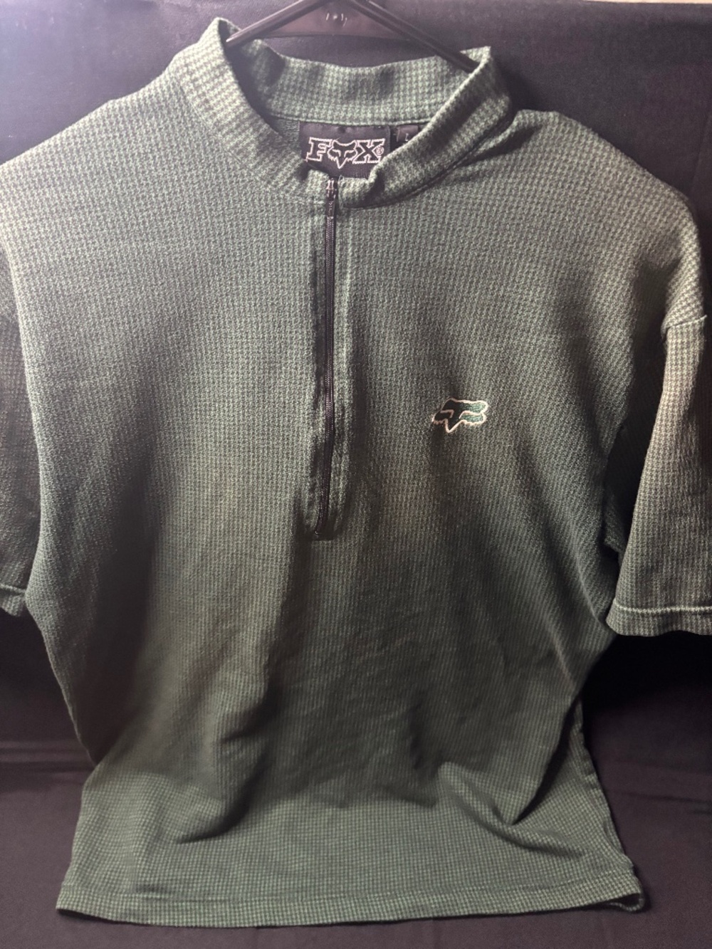 Vintage FOX Racing 1/4 Zip Short Sleeve MTB Cycling Shirt Green Y2K Mens L.